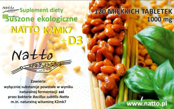 Natto suszone K2 MK7 Nattokinaza + D3 2000 – 120 tabletek, 1000mg – Suplement diety - obrazek 3