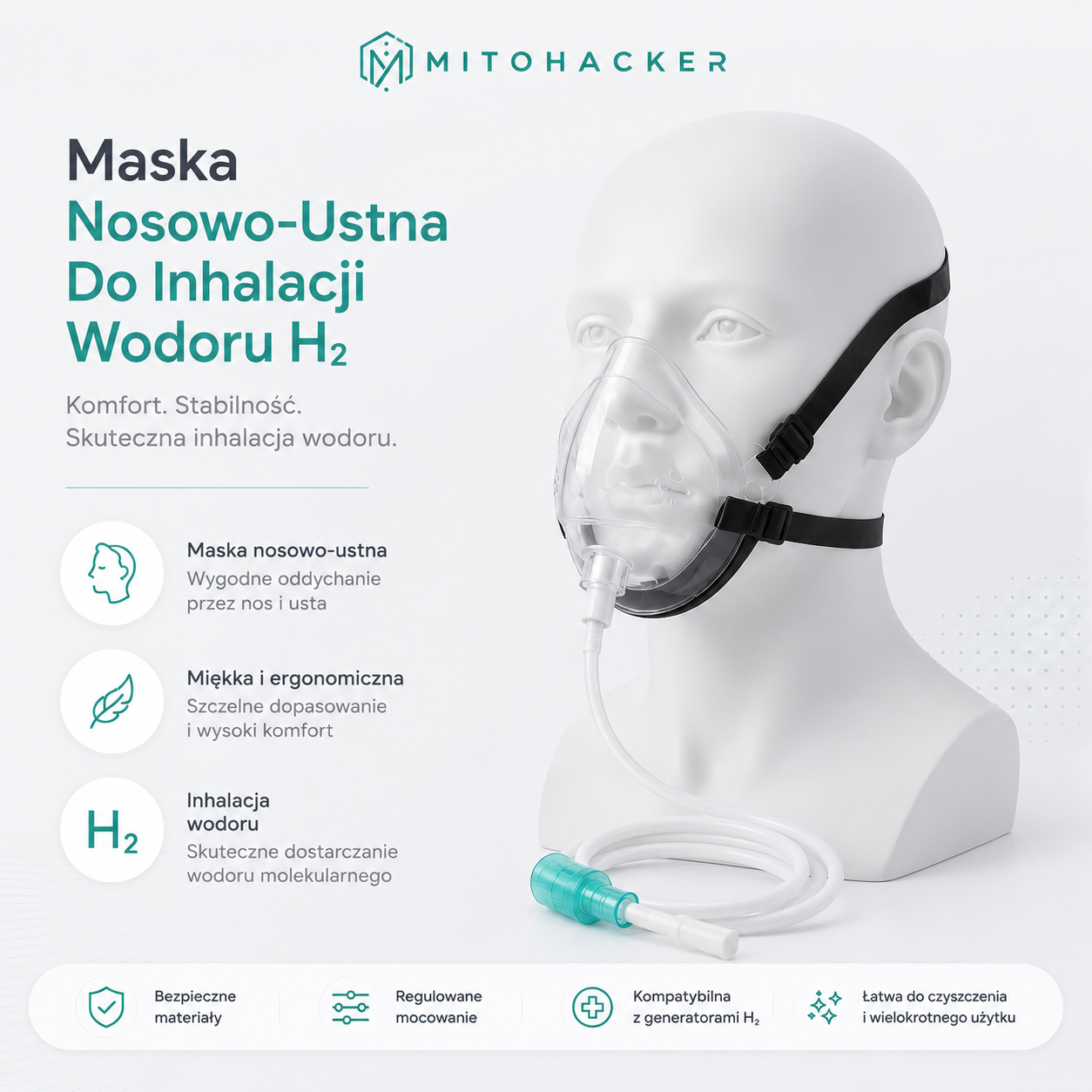 MitogenH2 AIR | Maska Nosowo-Ustna Do Inhalacji Wodoru H₂ - obrazek 2