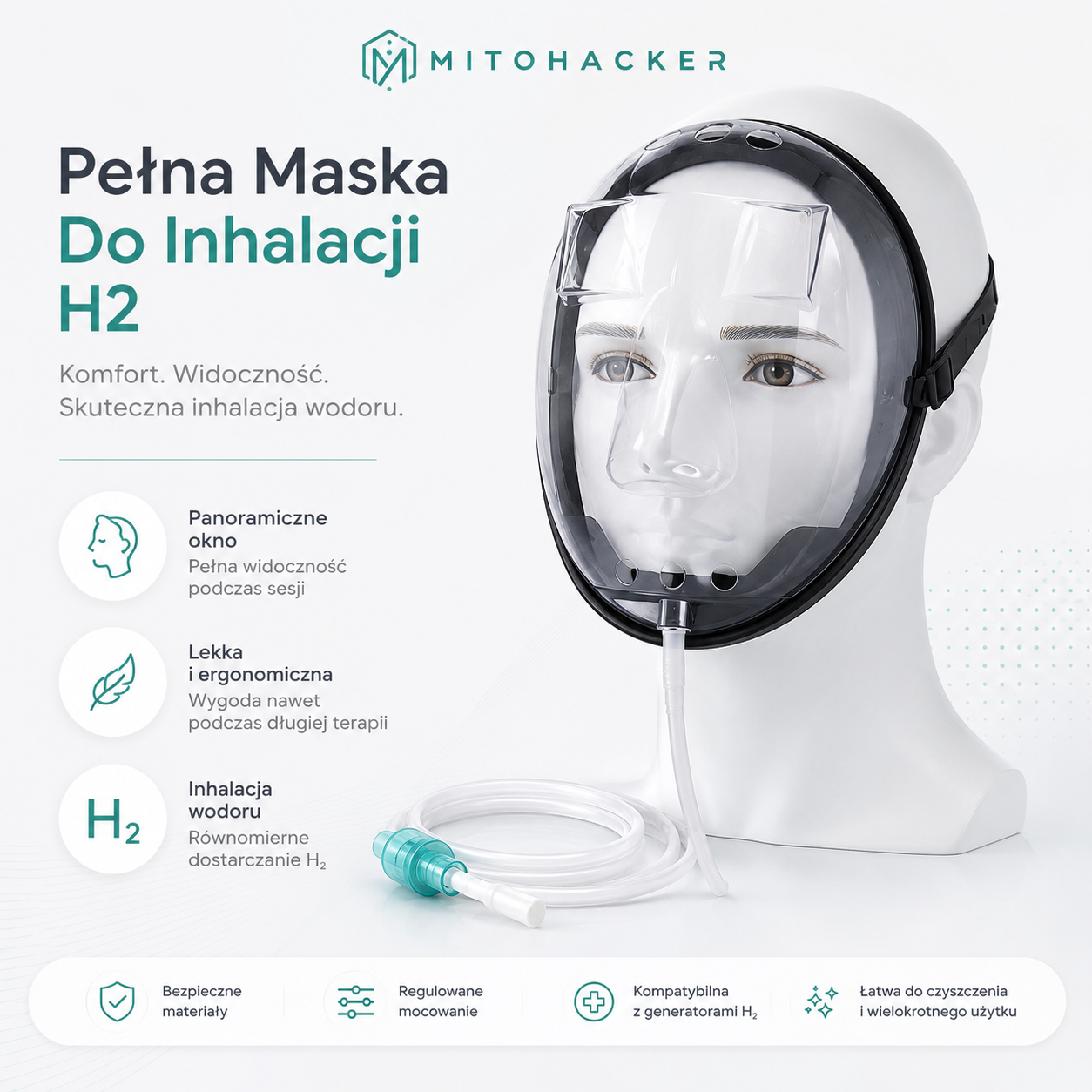 MitogenH2 AIR | Maska Twarzowa Pełna Do Inhalacji H2 - obrazek 2