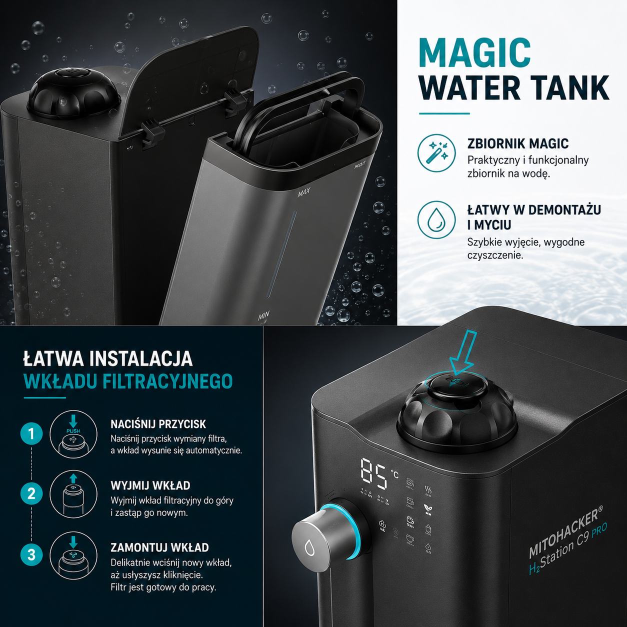 Eco Generator Wody Wodorowej H₂ i System Filtracji Odwróconej Osmozy (RO) – MITOHACKER® HydroSystem H₂ C9 PRO - obrazek 4