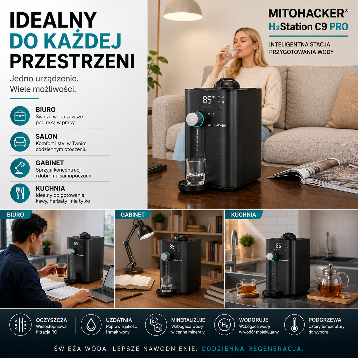 Eco Generator Wody Wodorowej H₂ i System Filtracji Odwróconej Osmozy (RO) – MITOHACKER® HydroSystem H₂ C9 PRO - obrazek 2